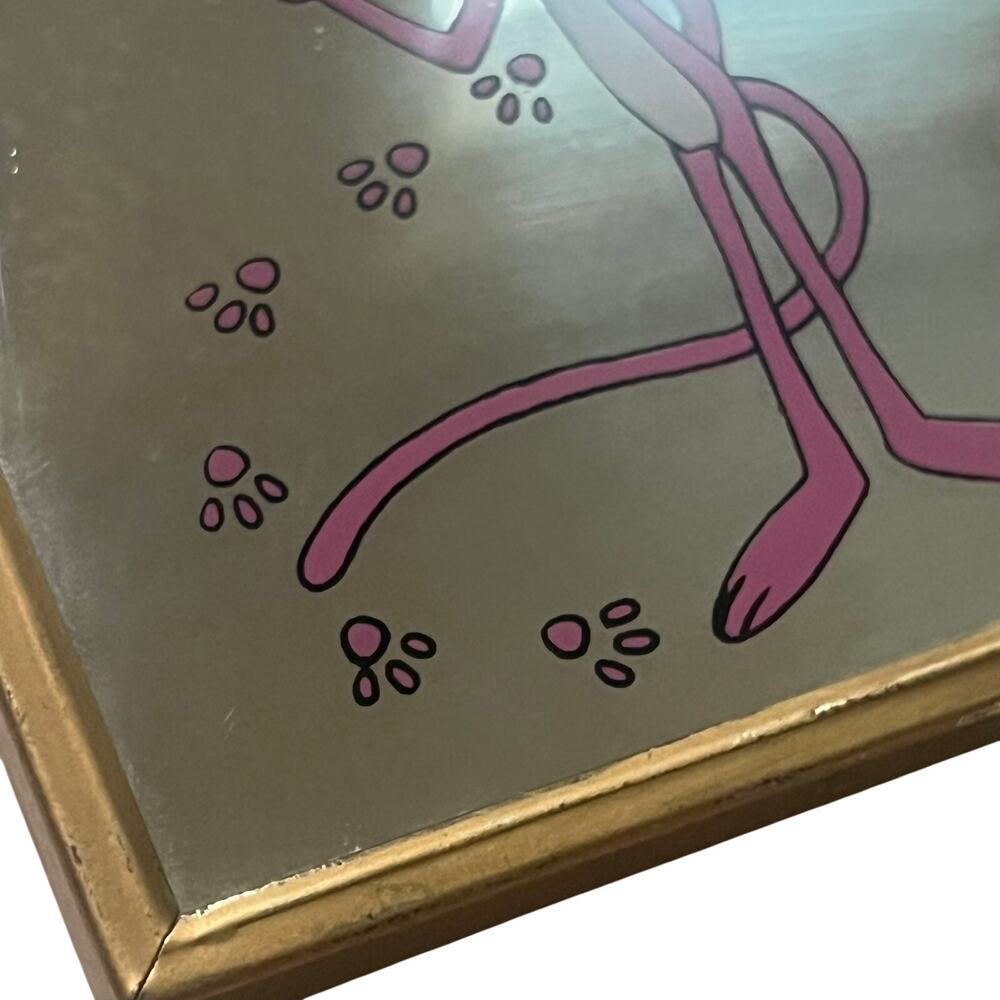 Vintage Pink Panther Framed Mirror Gold Frame Carnival Prize Wall Art 1970s - Picture 3 of 8